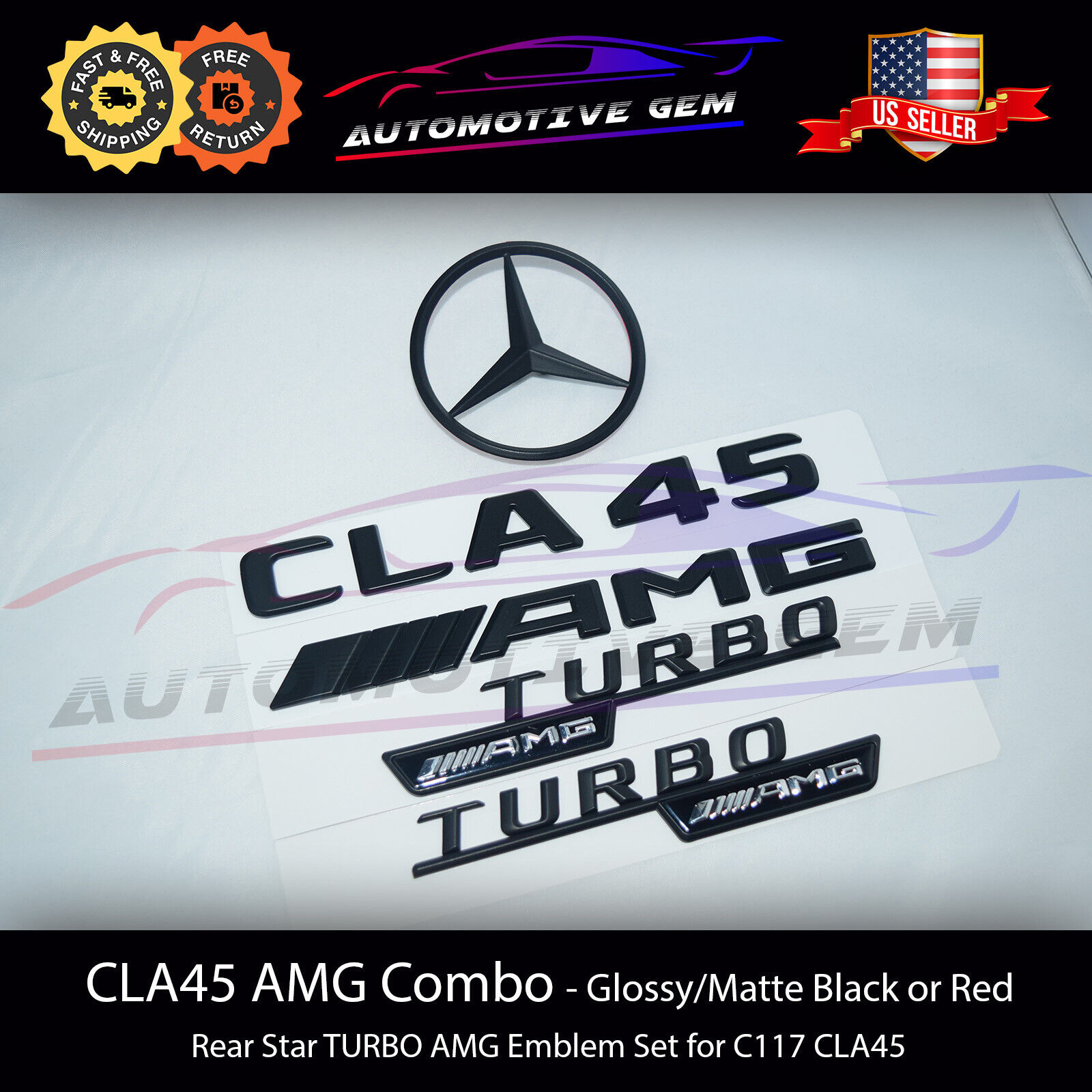 CLA45 AMG TURBO AMG Rear Star Emblem Black Badge Set for Mercedes C117 W117
