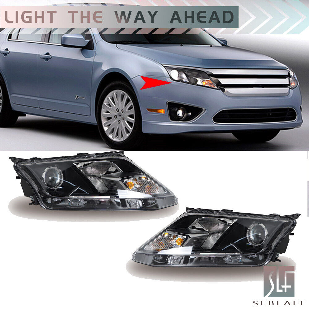 Headlight Fit For 2010-2012 Ford Fusion Halogen Projector Front Right&Left Black