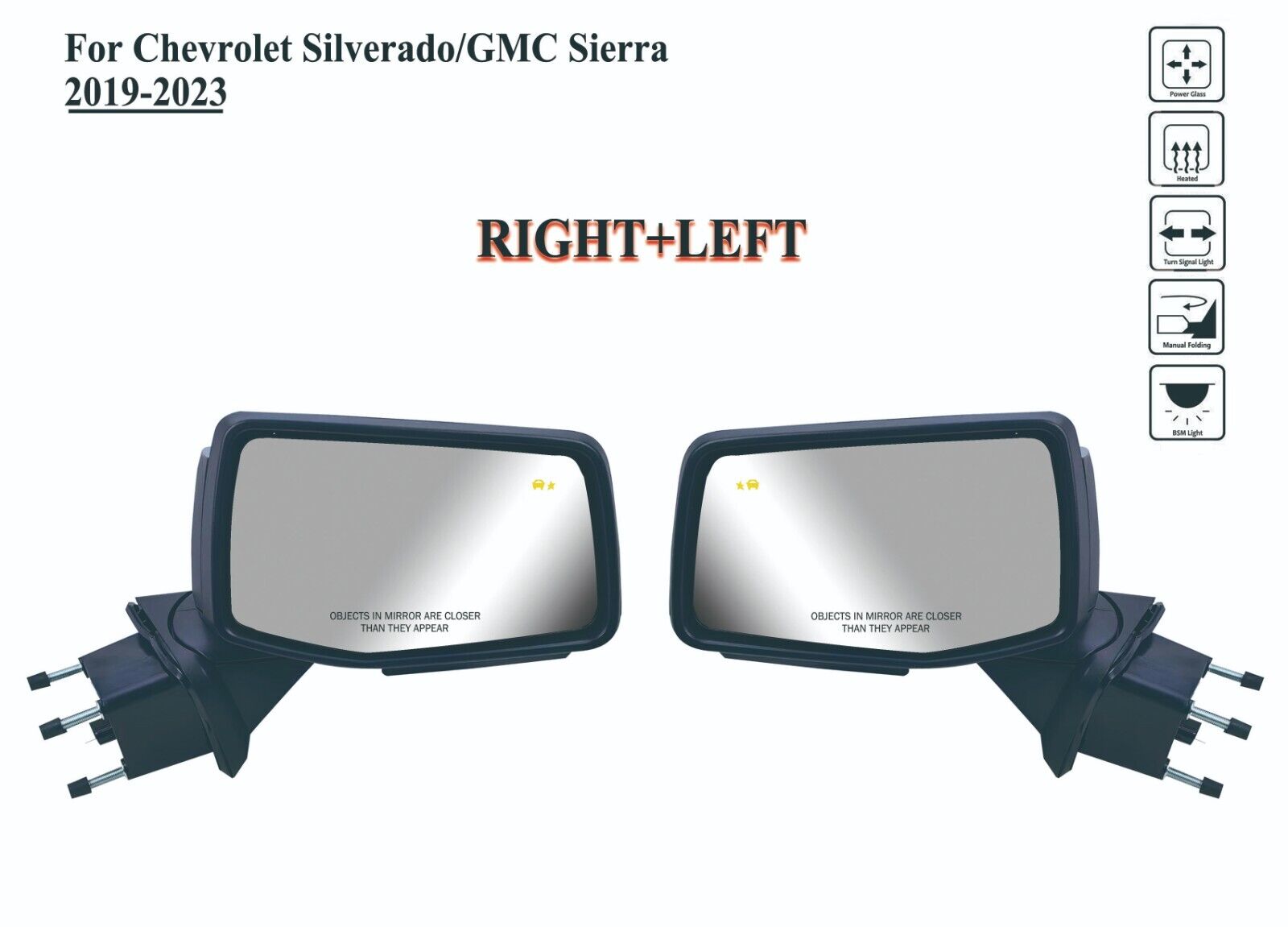 Pair Right  Left  Mirror Power  BLIS and Signal Light Silverado/GMC Sierra 19-23