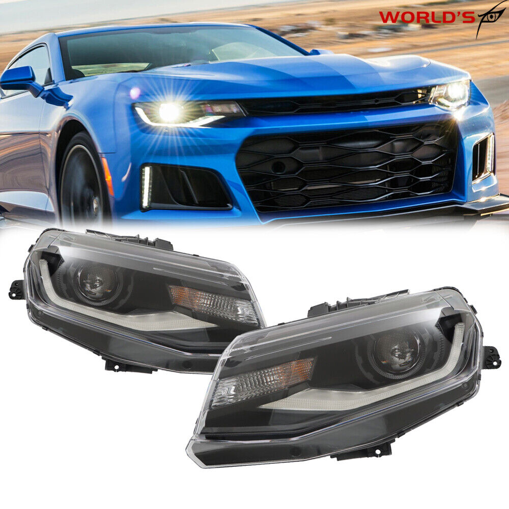 Headlight For 2016-2022 Chevy Camaro HID Assembly W/LED DRL Black Left+Right