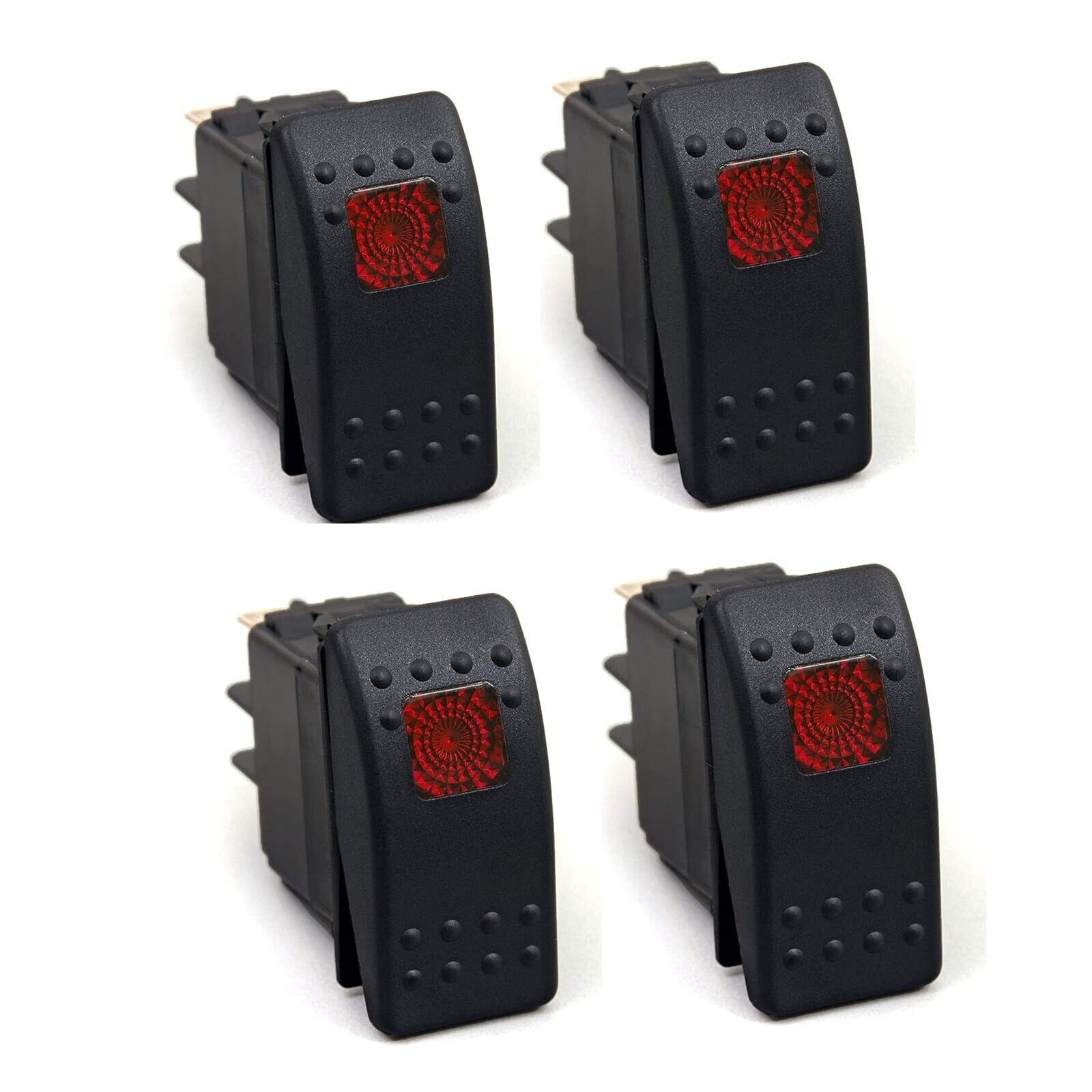 4 Pack Waterproof On/Off 3P Rocker Switch with Red LED Light for Boat Marine