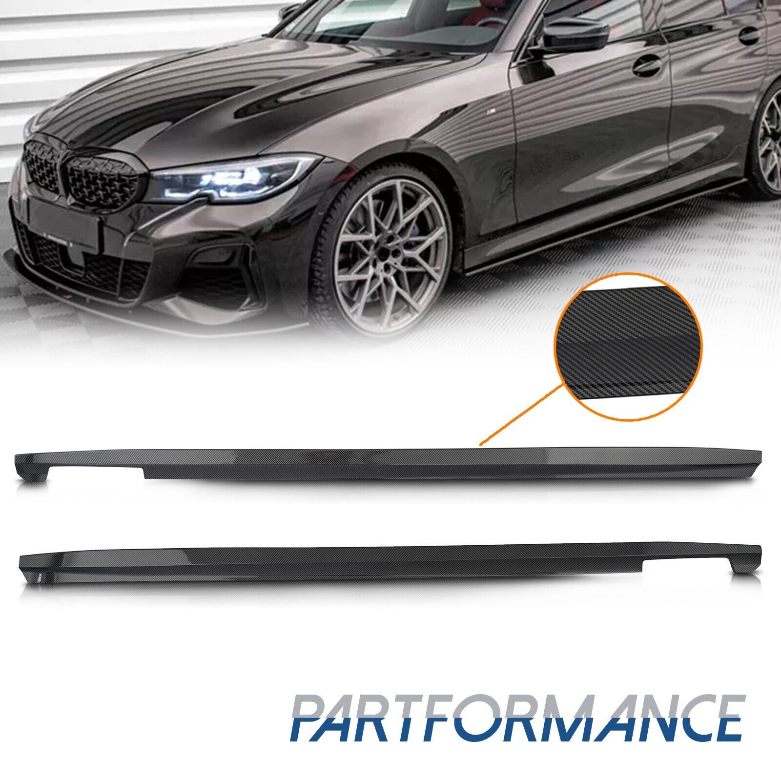 Side Skirts Extension Lip For 2019-2023 BMW G20 G28 3 Series M Sport Carbon Look