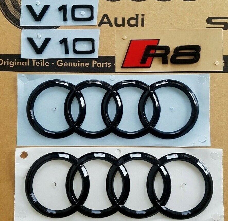 Original Audi R8 Spyder (16-) Black Edition Badges Complete Set Audi Rings V10