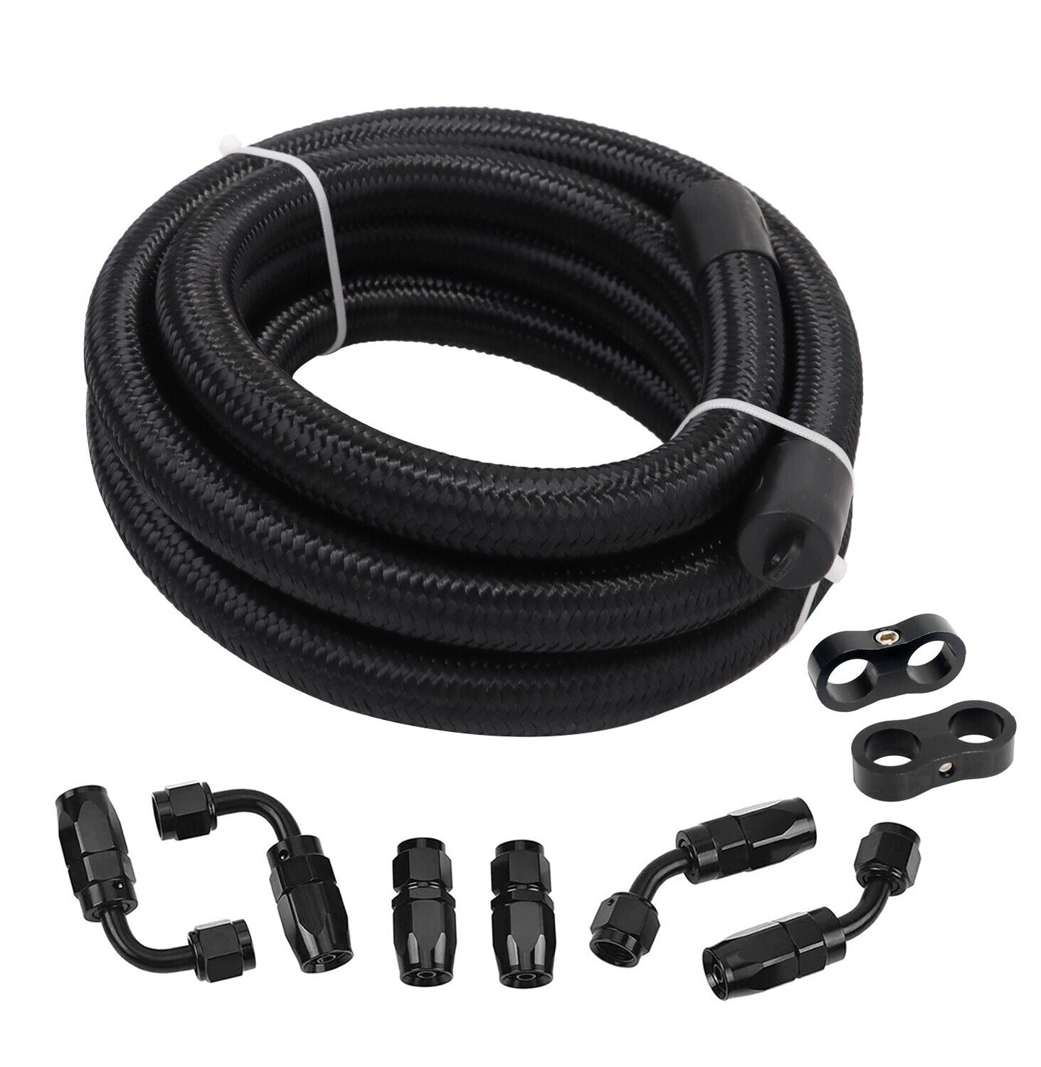 LokoCar 12AN Fuel Line Kit Nylon Braided Fuel Hose Fitting Kit CPE 10FT Black