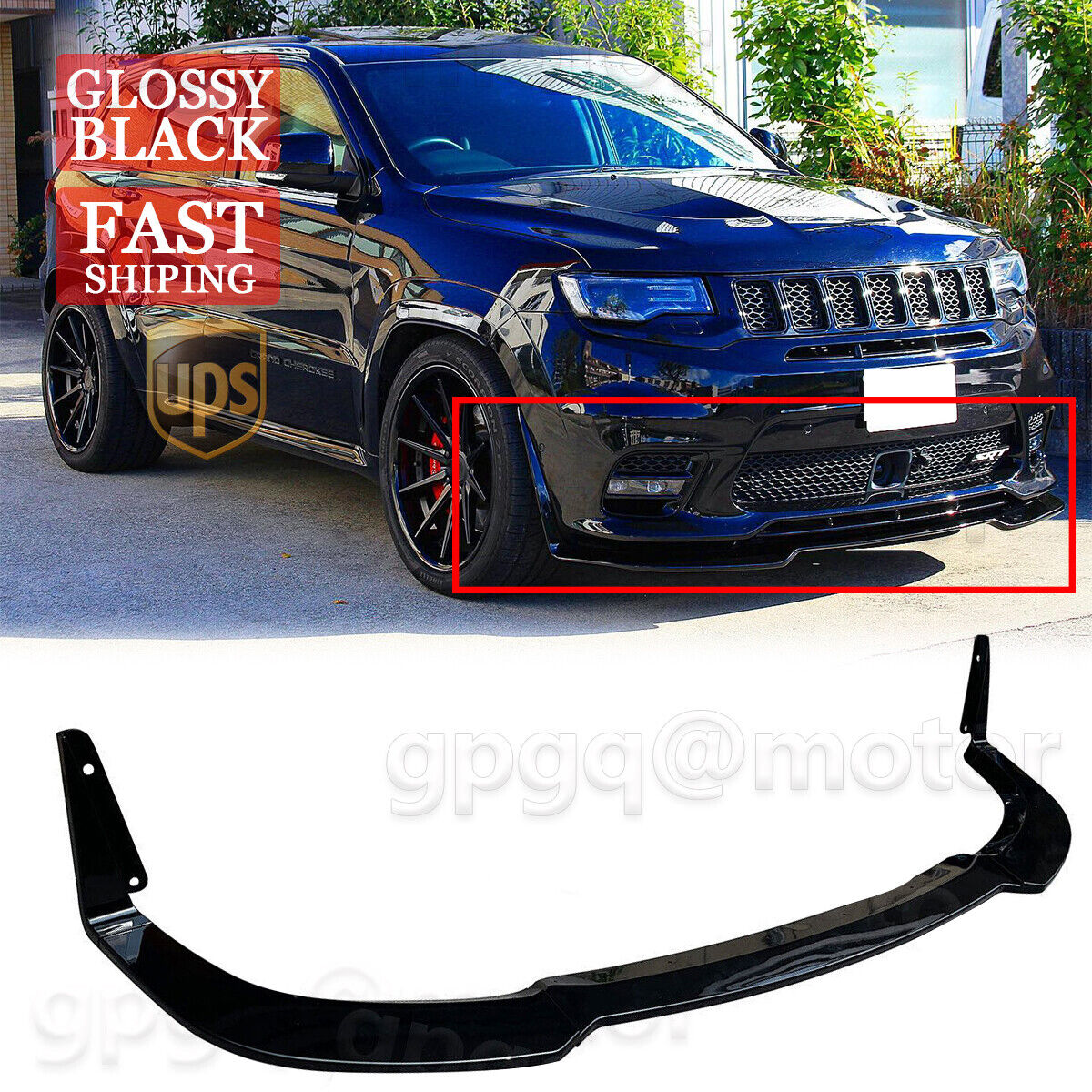 For Jeep Grand Cherokee SRT 17-21 Winglet Gloss Black Front Bumper Lip Splitter