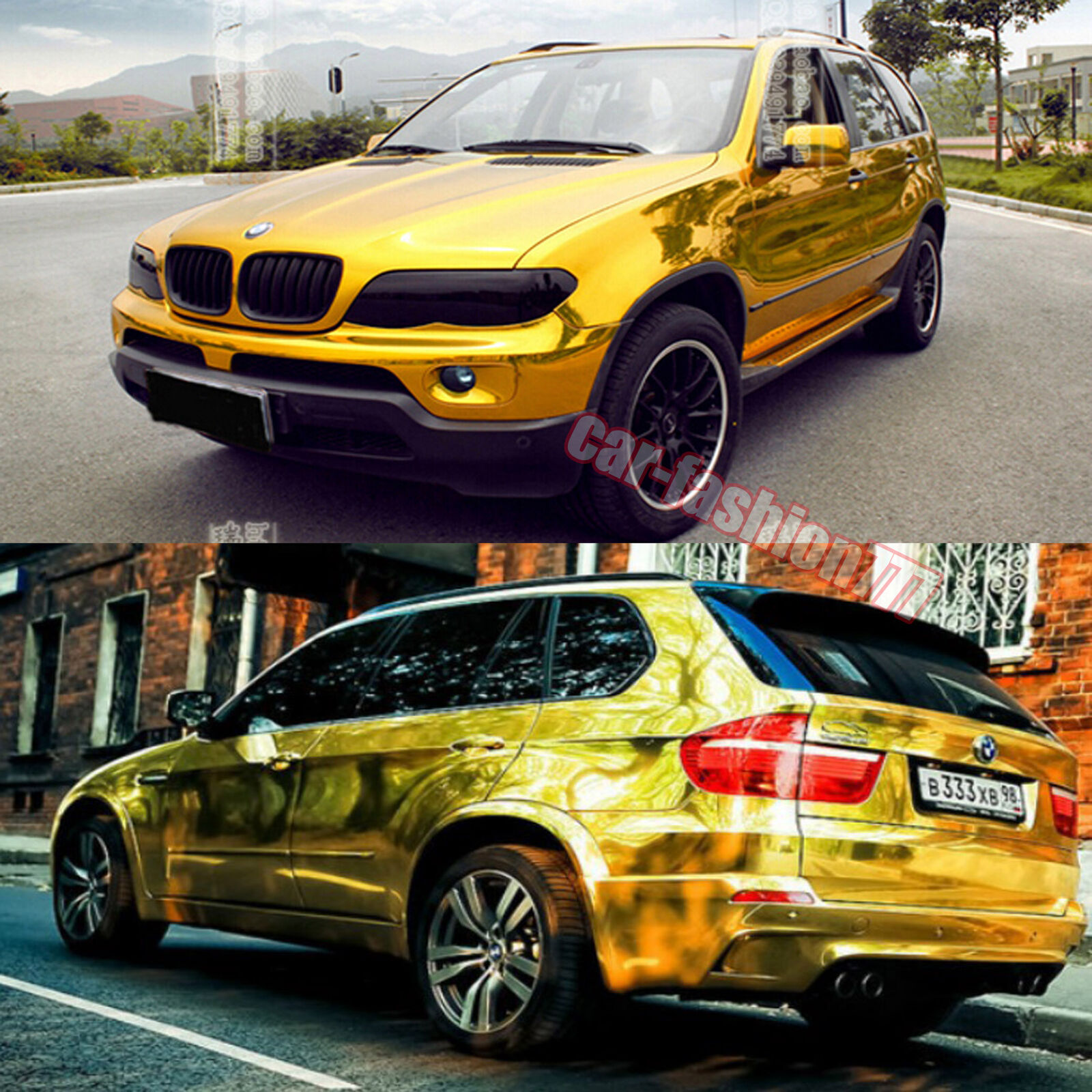 Whole Car Wrapping Gold Mirror Chrome Metal Vinyl Sticker Film Bubbles Free US