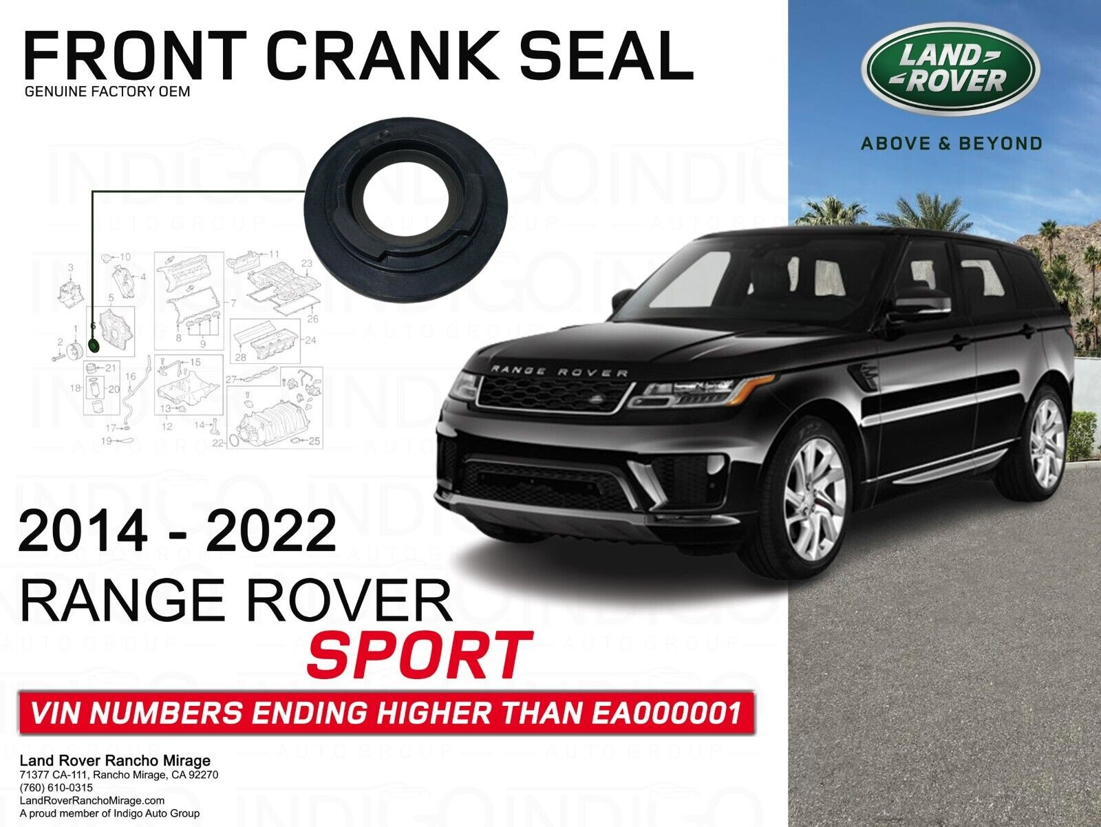 2014-2022 RANGE ROVER SPORT GENUINE OEM Land Rover Front Crank Seal LR010706