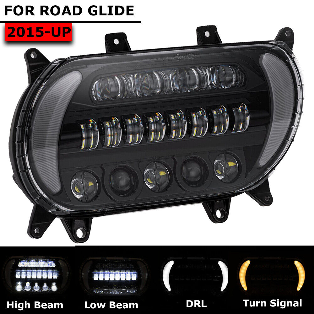 Plug&Play For Harley Road Glide 2015-2024 LED Headlight DRL with High/Low Beam