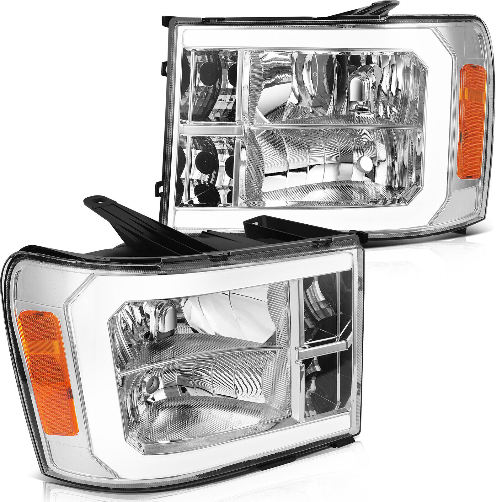 Left & Right Headlights W/ LED DRL For 2007-2014 GMC Sierra 1500 2500HD 3500HD
