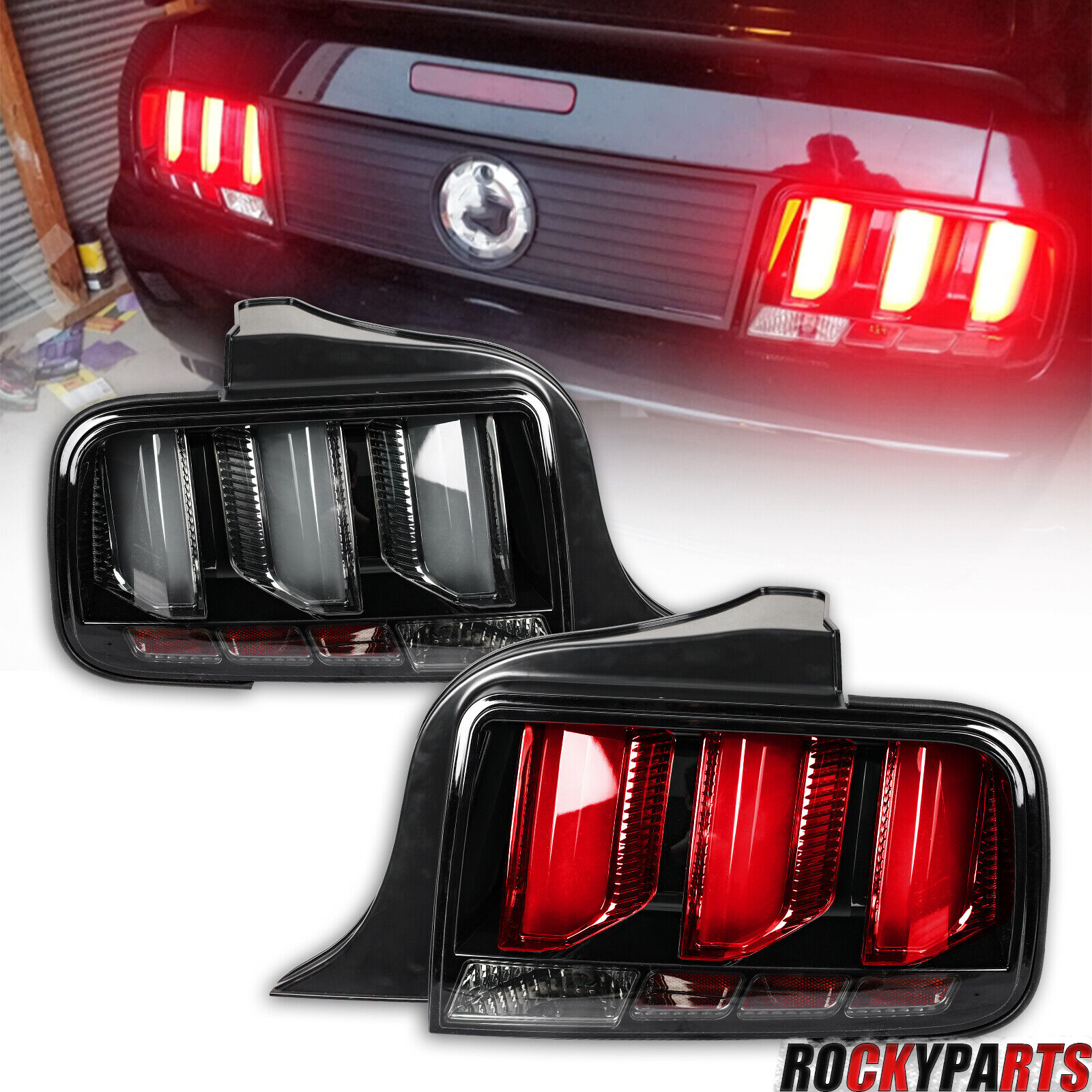 For 05-09 Ford Mustang Tail Lights LED Tube Sequential Signal Brake Lamps Pair