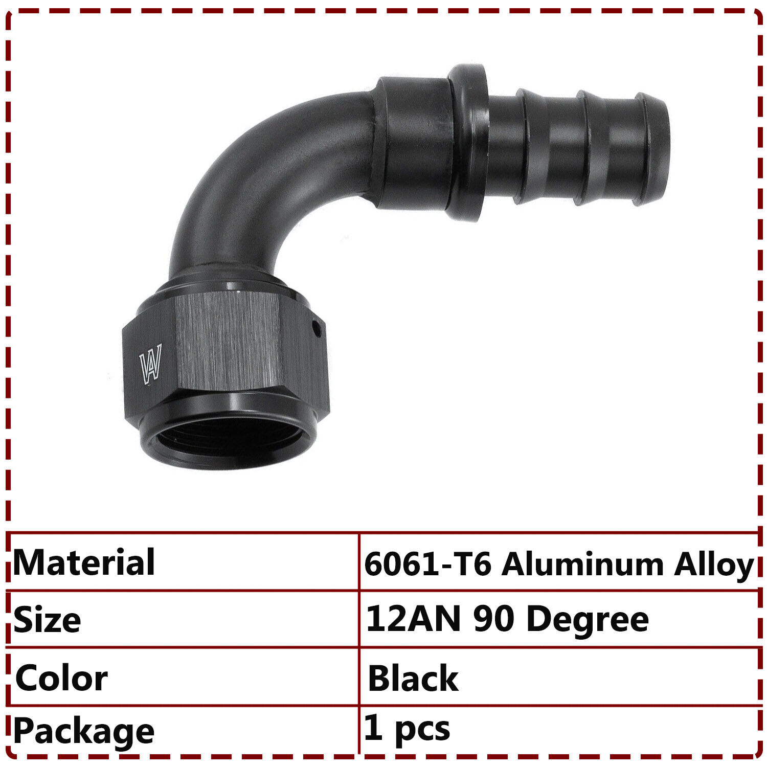 Black 12 AN -12 90° Push-On Hose End fittings Push Lock Black Aluminum