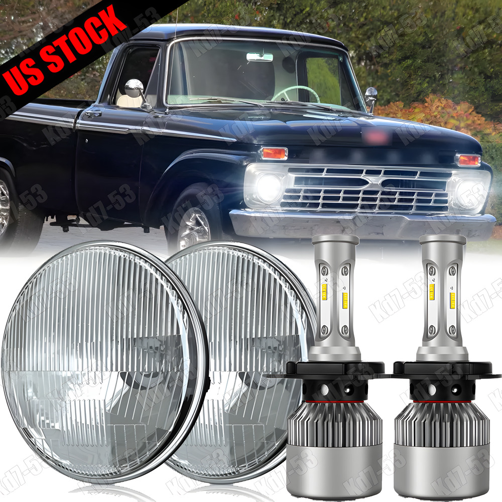 For 1953-1977 Ford F100 F250 F350 Pickup Pair 7 Inch LED Headlights White