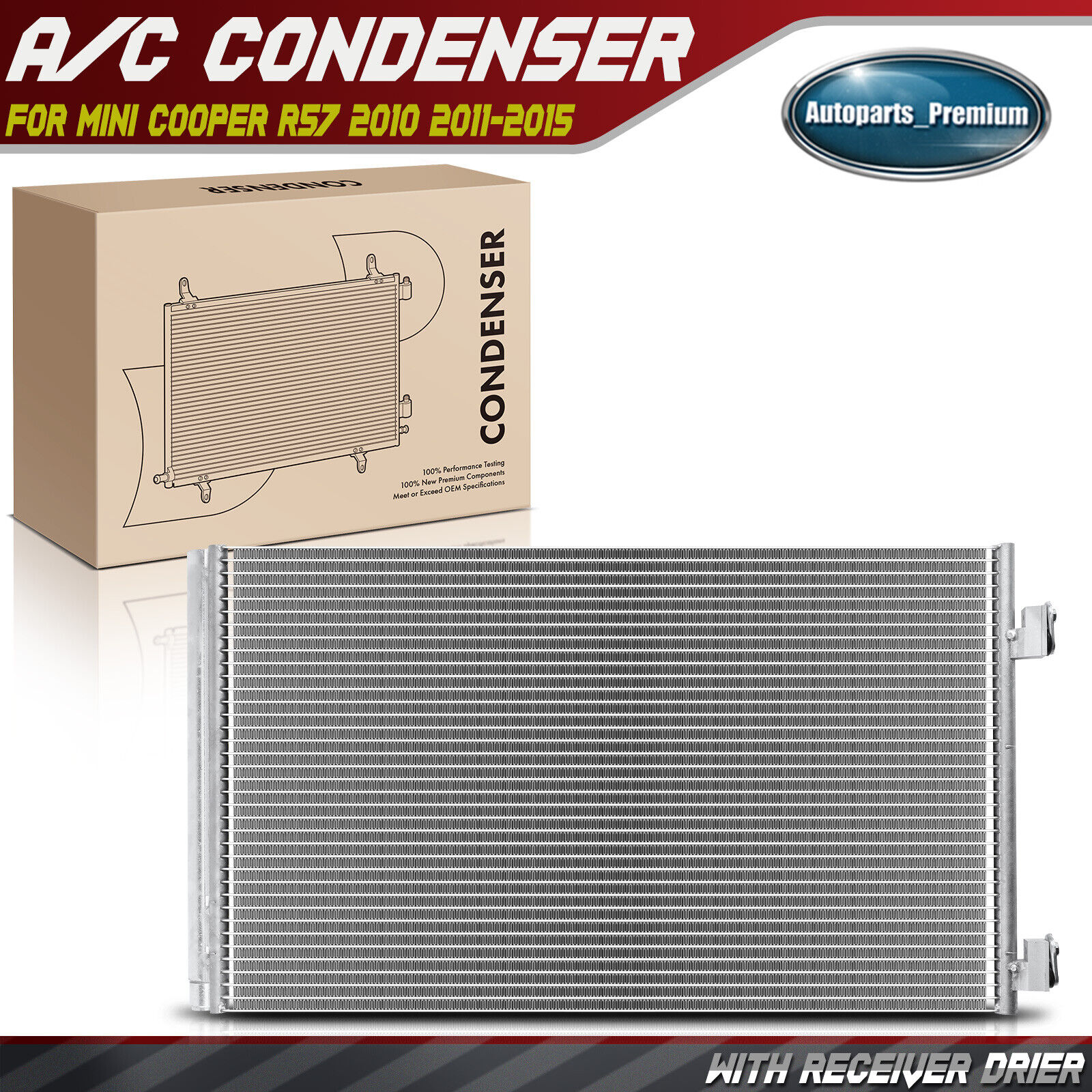 AC Condenser with Receiver Drier for Mini Cooper R57 2010-2015 1.5L 1.6L 2.0L