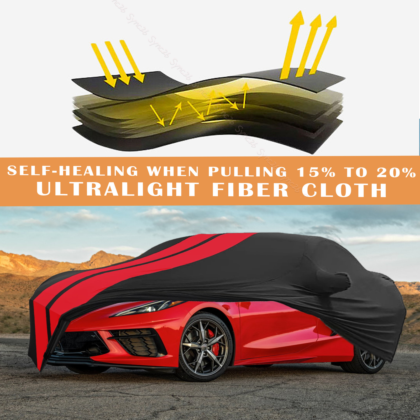 For Chevrolet Corvette Red/Black Full Car Cover Satin Stretch Indoor Dust Proof