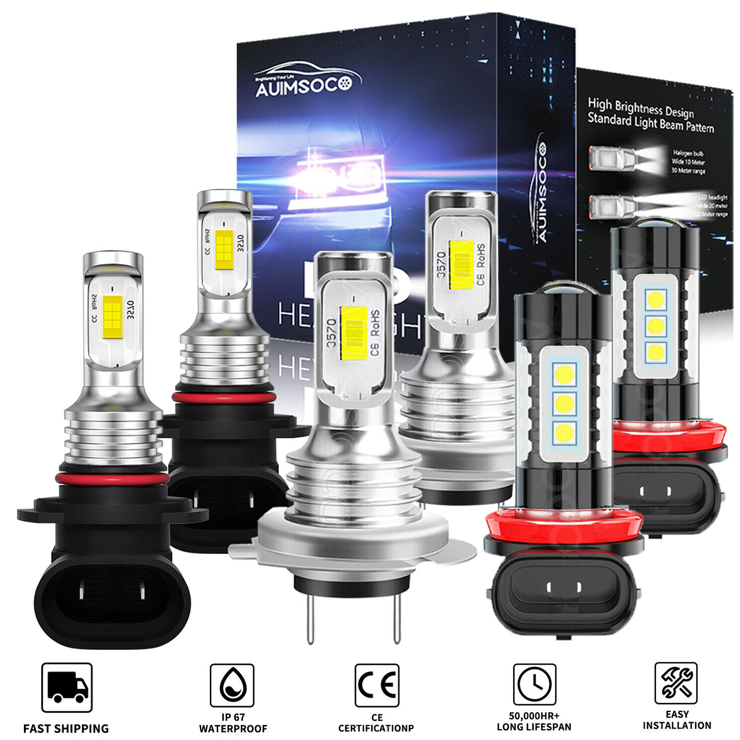 For Mazda 3 2004-2006 3set LED Headlight Bulbs High Low Beam Fog Light Kit