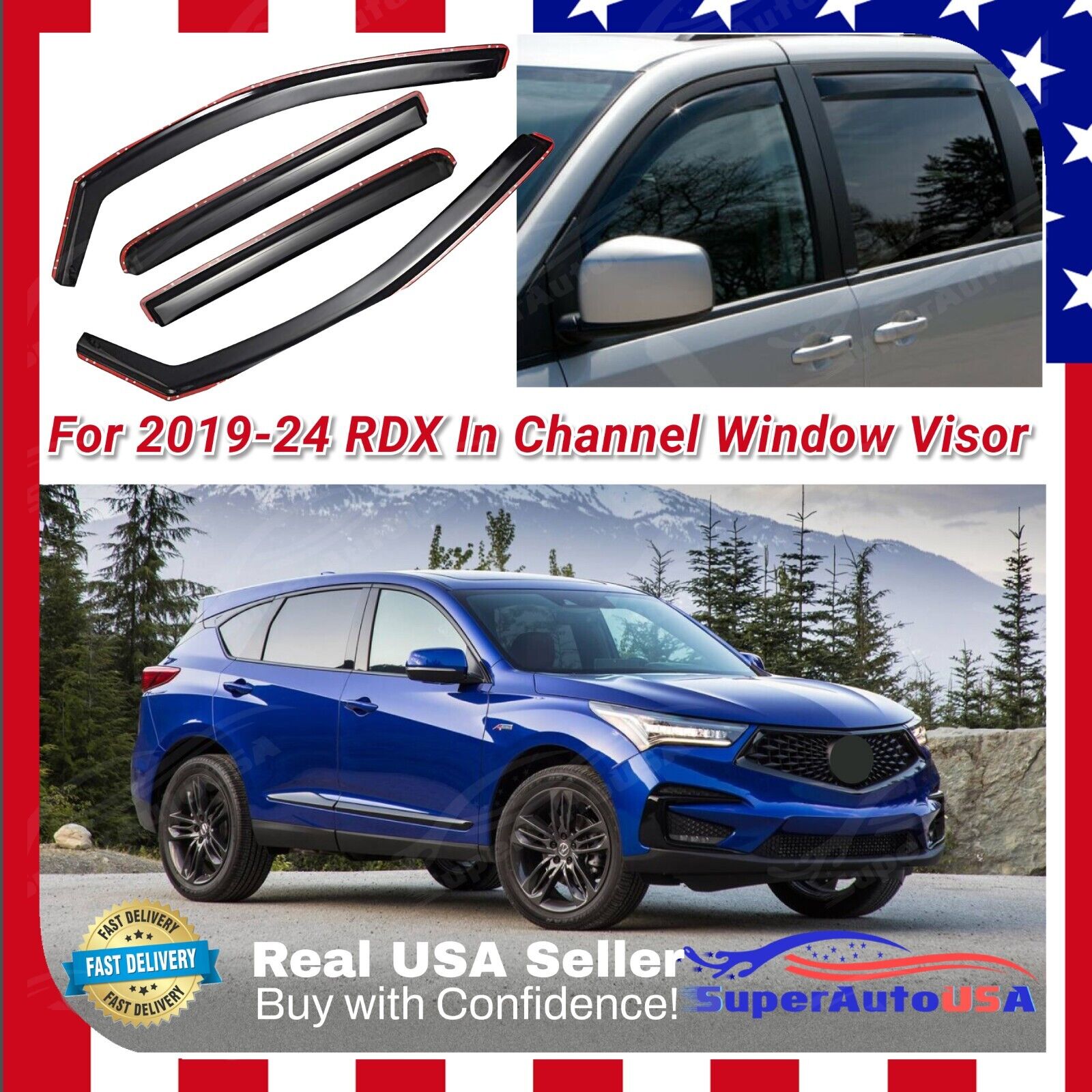 For Acura RDX 2019-2024 In-Channel Window Vent Visor Wind Guards Shade Deflector