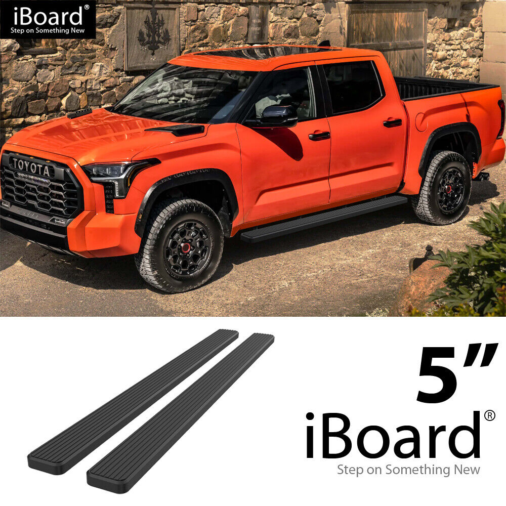 APS Running Board Side Step 5in Steel Black Fit Toyota Tundra CrewMax Cab 22-24