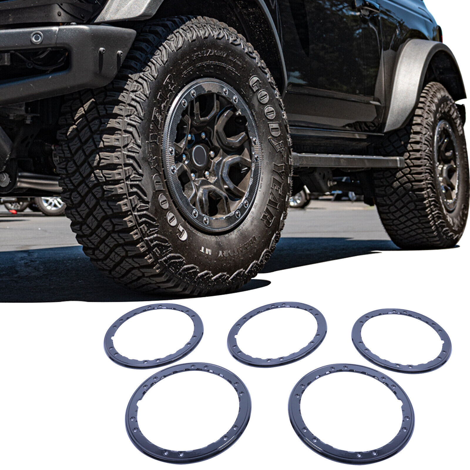 5pcs Black Bead Lock Wheel Trim Ring Kit For 2021-2024 Ford Bronco