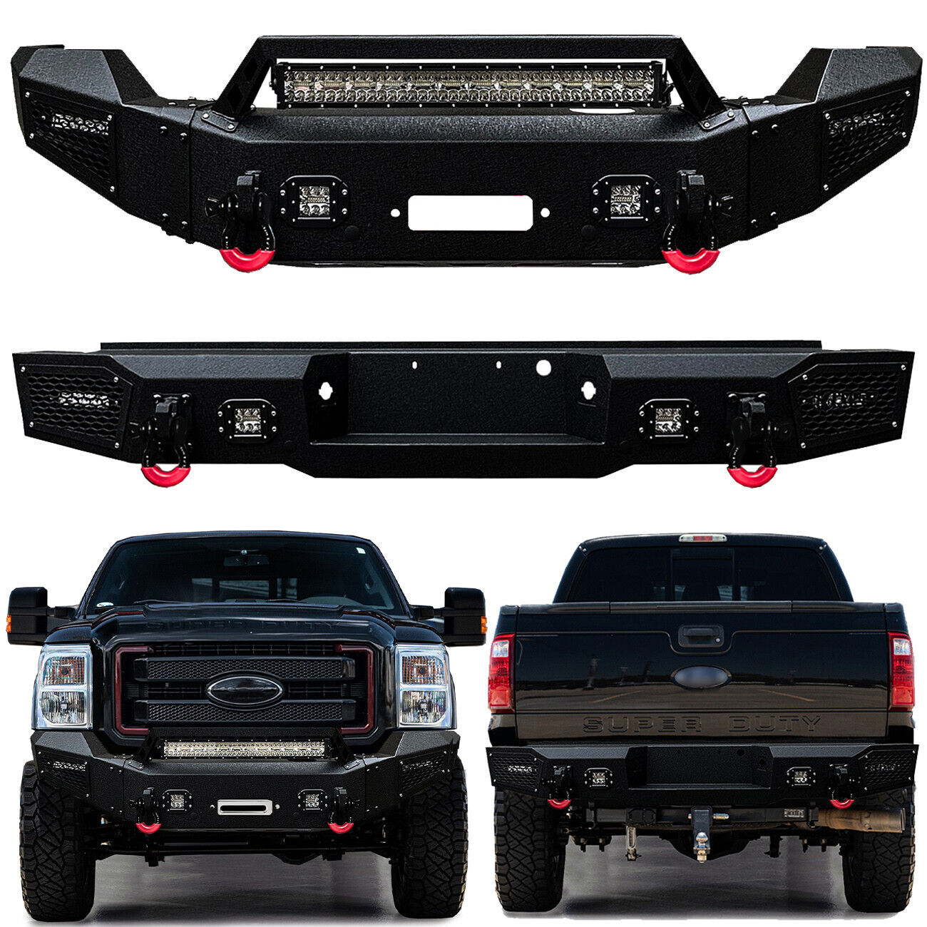 For 2011-2016 3rd Gen F250 F350 Front and Rear Bumper with LED lights & D-Rings