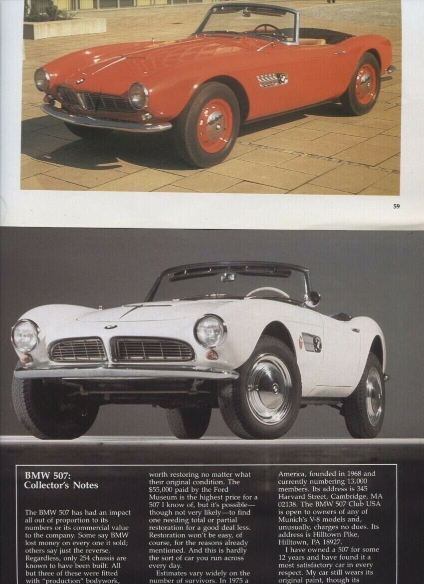1956 1957 1958 1959 BMW 507 8 pg COLOR ARTICLE