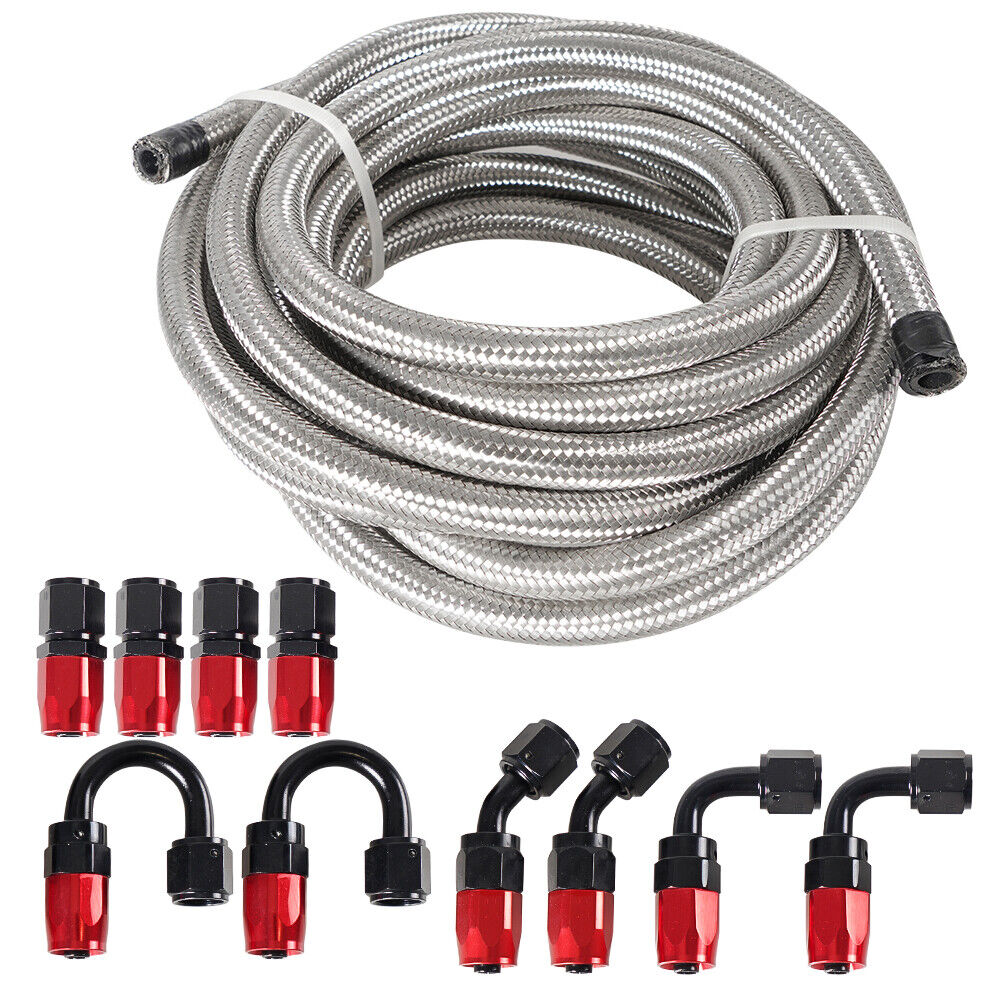 10/16/20FT&6/8/10/AN Stainless Steel Braided Fuel/Oil/Gas Hose Line Fittings Kit