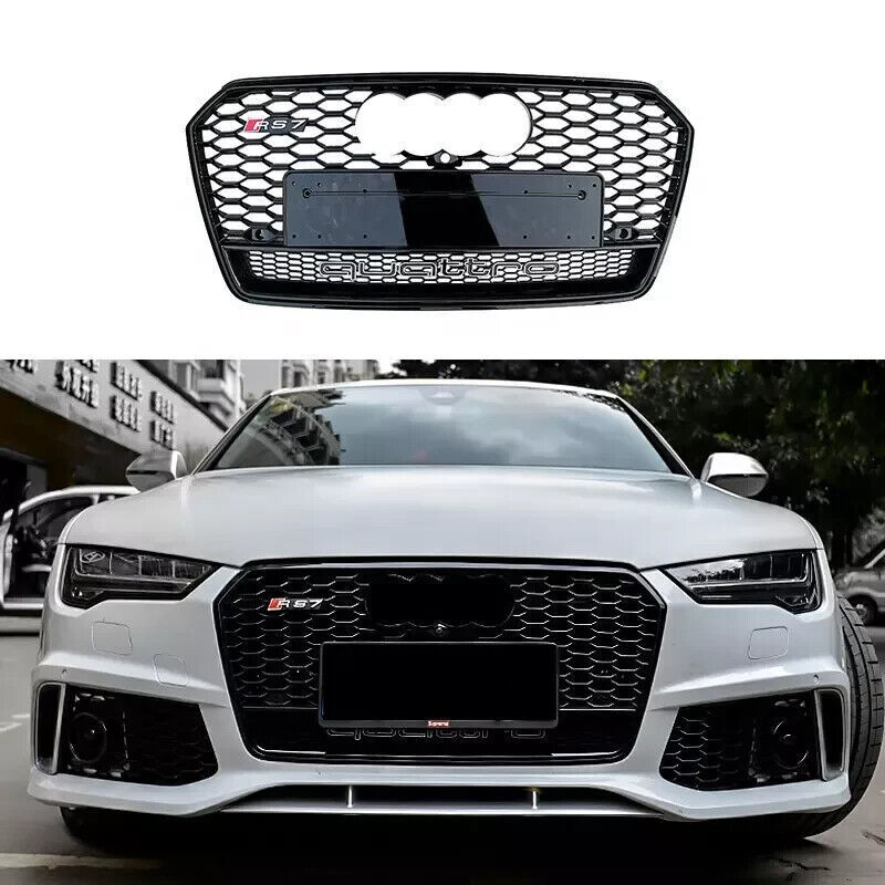RS7 C7.5 Style For Audi A7 S7 Front Honeycomb Mesh Grille W/ Quattro 2016-2018 