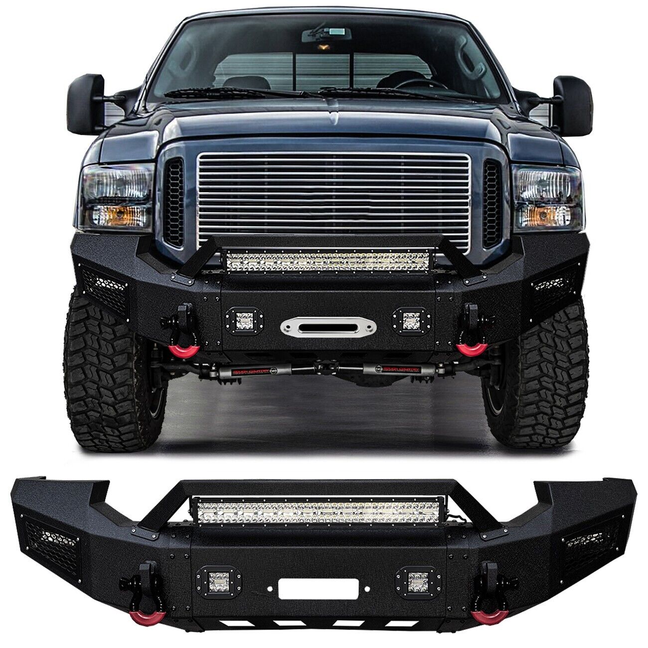 Vijay For 2005-2007 Ford F250/F350 Front Bumper Steel Black with  Lights