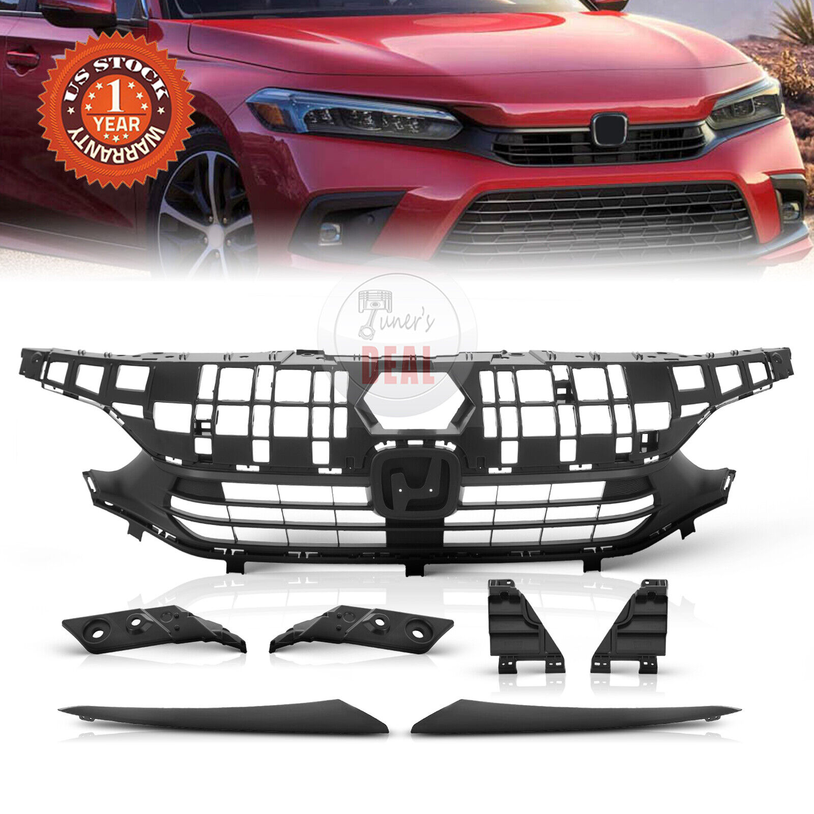 For 2022-2023 Honda Civic Sedan Front Bumper Upper Grille + Eyelid Molding Trim