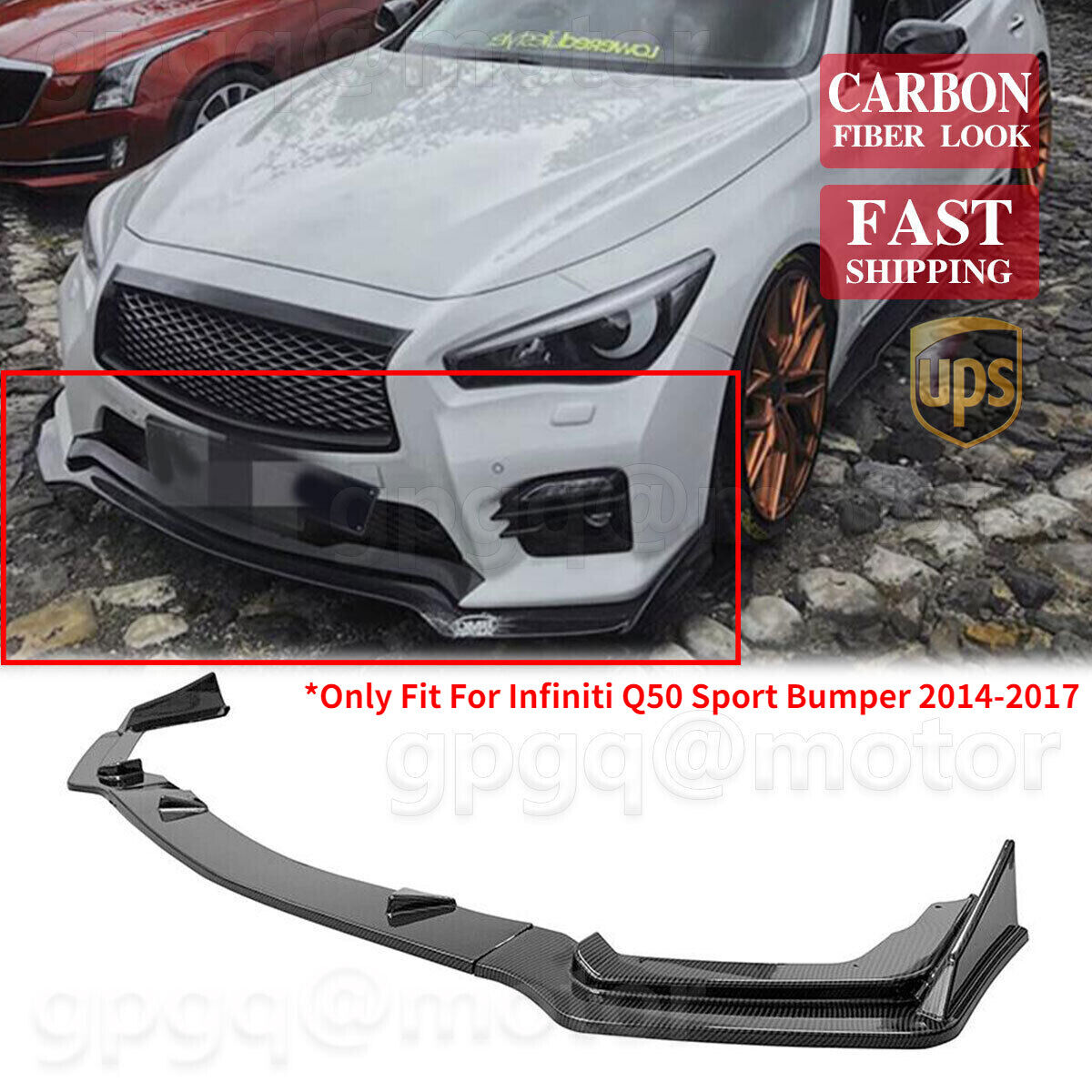 For Infiniti Q50 Sport 2014-2017 Carbon Fiber Front Bumper Lip Spoiler Splitter