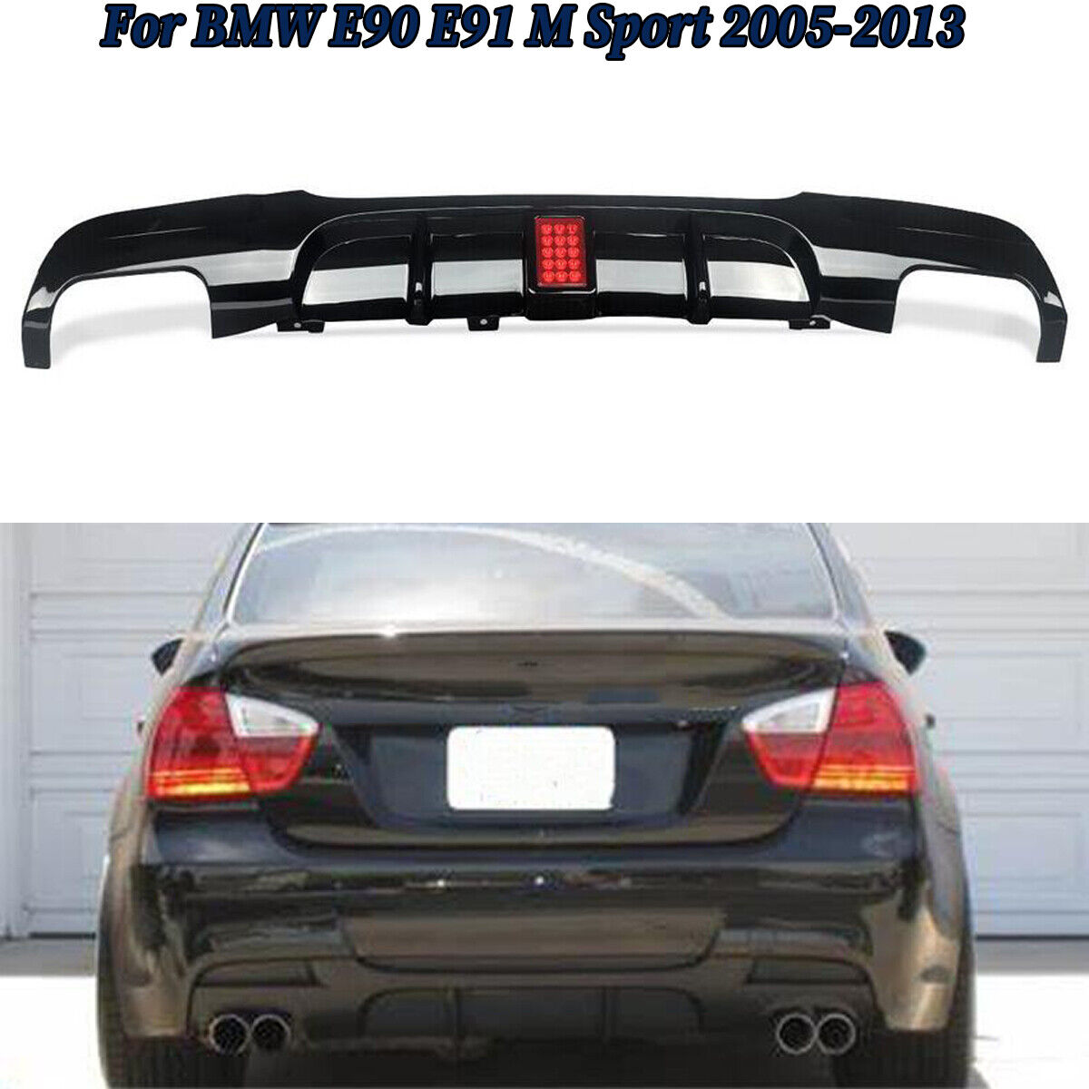 For BMW E90 E91 M Sport Bumper Rear Diffuser Spoiler Lip M Look Gloss Black 05+