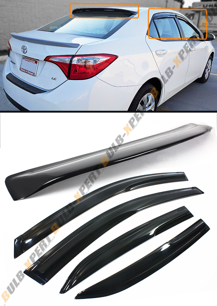 For 2014-19 Toyota Corolla 3D Wavy Window Visor + Rear Roof Spoiler Visor Combo