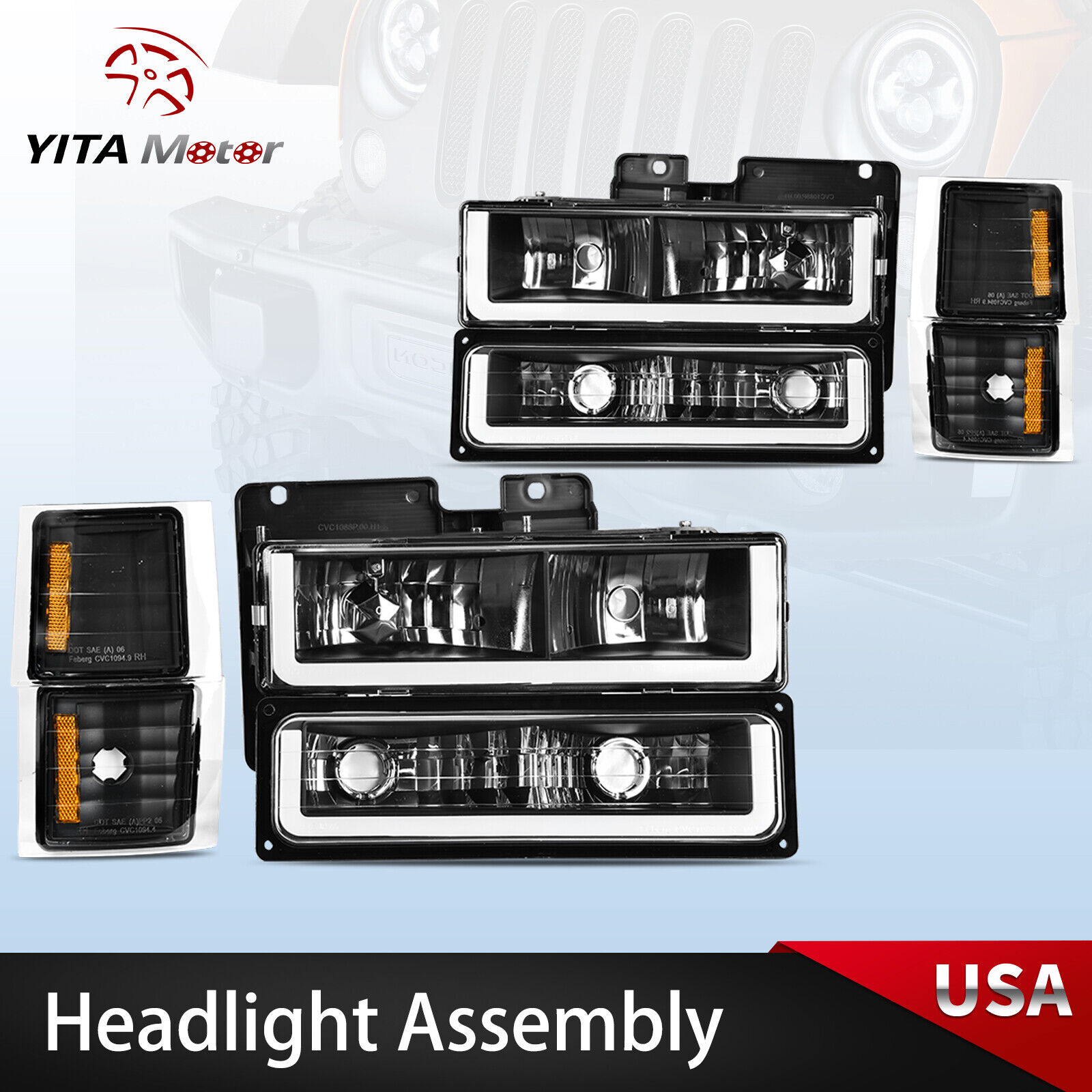 For 1994-1999 Chevy C/K Suburban Tahoe LED DRL Headlights Bumper Lamp Headlamps