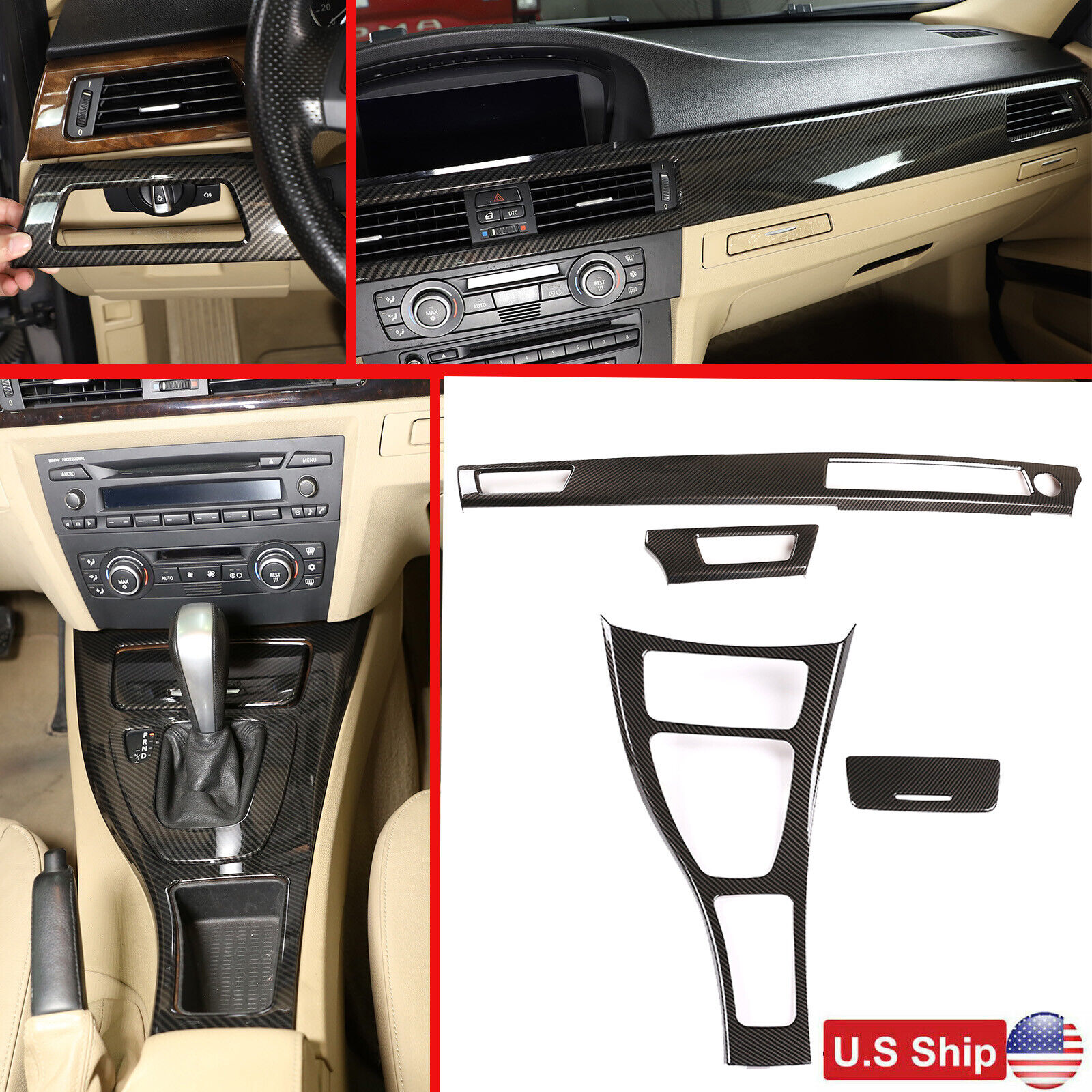 ABS Carbon Fiber Interior Panel trim Cover For BMW 3 Series E90 e92 E93 05-12