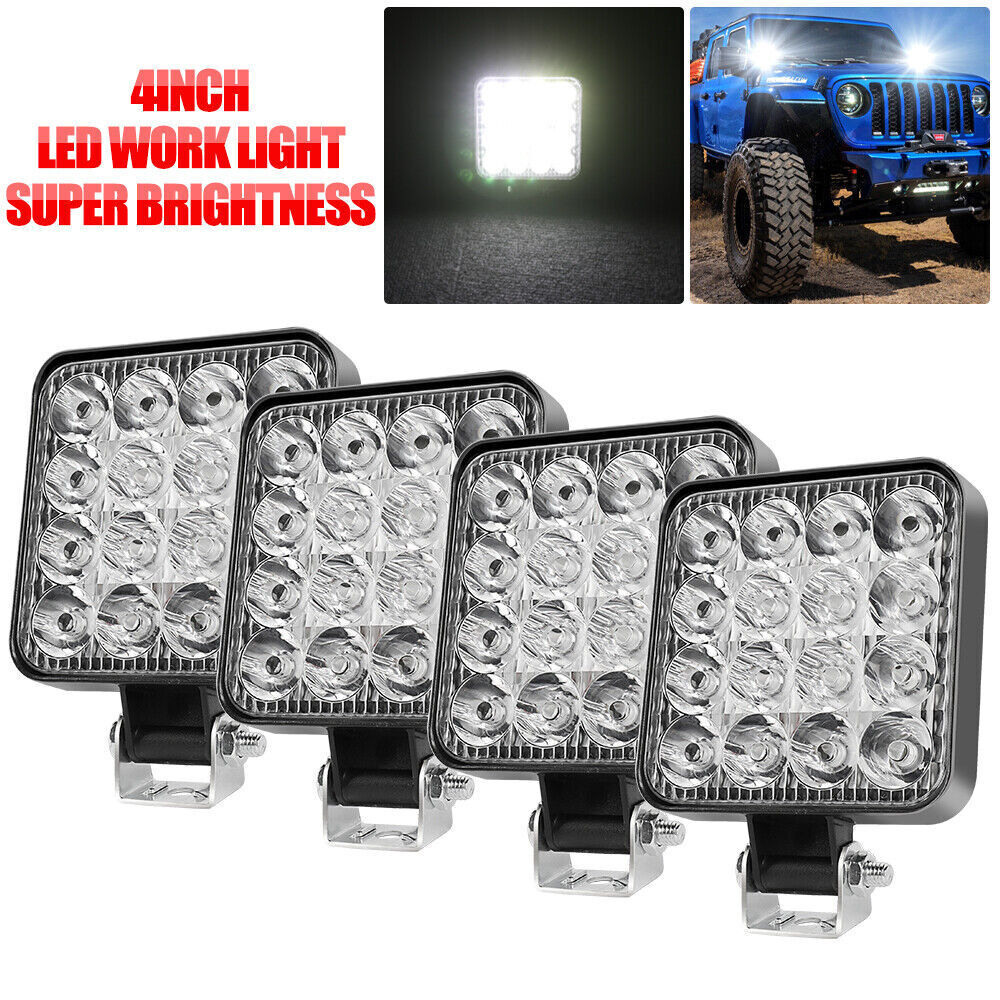 4pcs LED Work Light SPOT Lights For Truck Off Road Tractor 12V 24V Square 48W US