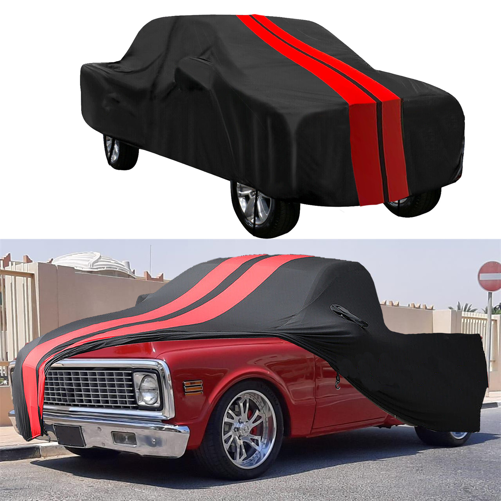 Red/Black Indoor Car Cover Stretch Dustproof For Chevy C10 C20 C30 C35 Pickup