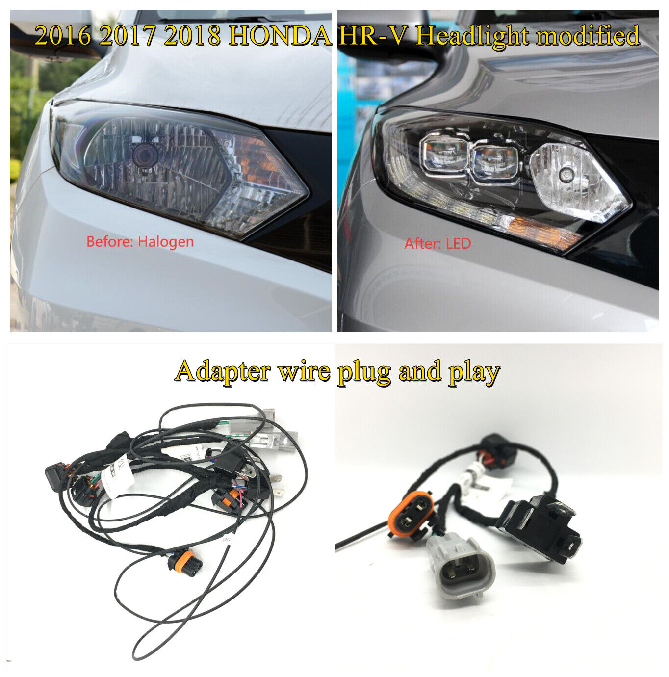 Adapter Wire Harness Headlight Modified For 2016 17 18 HONDA HR-V Halogen to LED