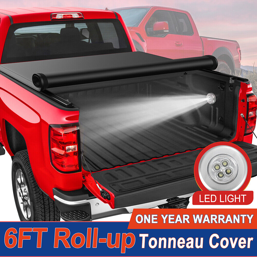 6FT Roll-up Bed Tonneau Cover For 1993-2011 Ford Ranger Flareside / Splash w/LED