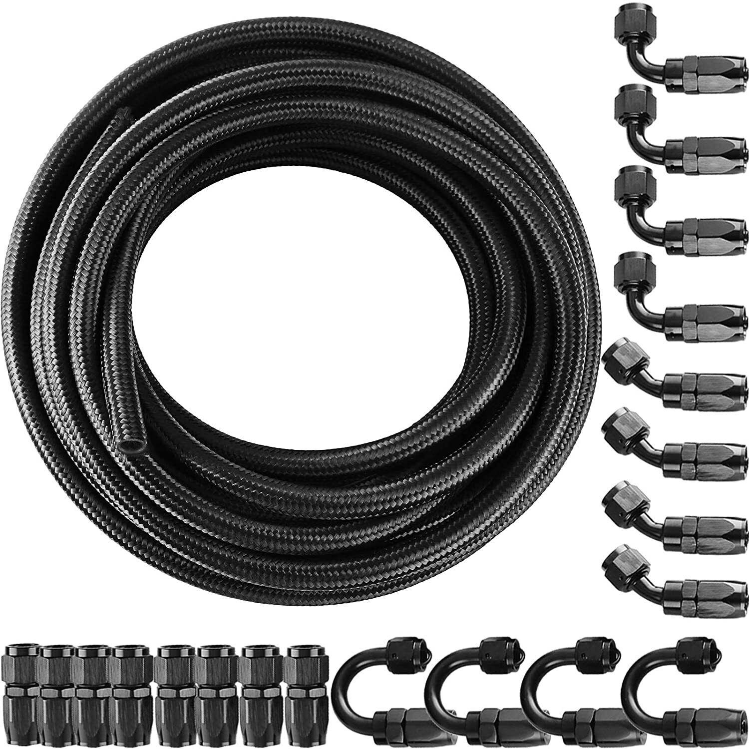 33FT -8AN AN-8 AN8 Fitting Stainless Steel Nylon Braided Fuel Oil Hose Line Kit