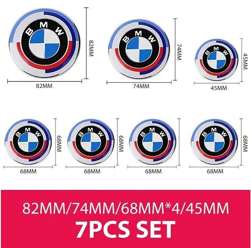 7PCS / 50th Anniversary for BMW Steering Wheel Hood Truck Emblem Centre Badges