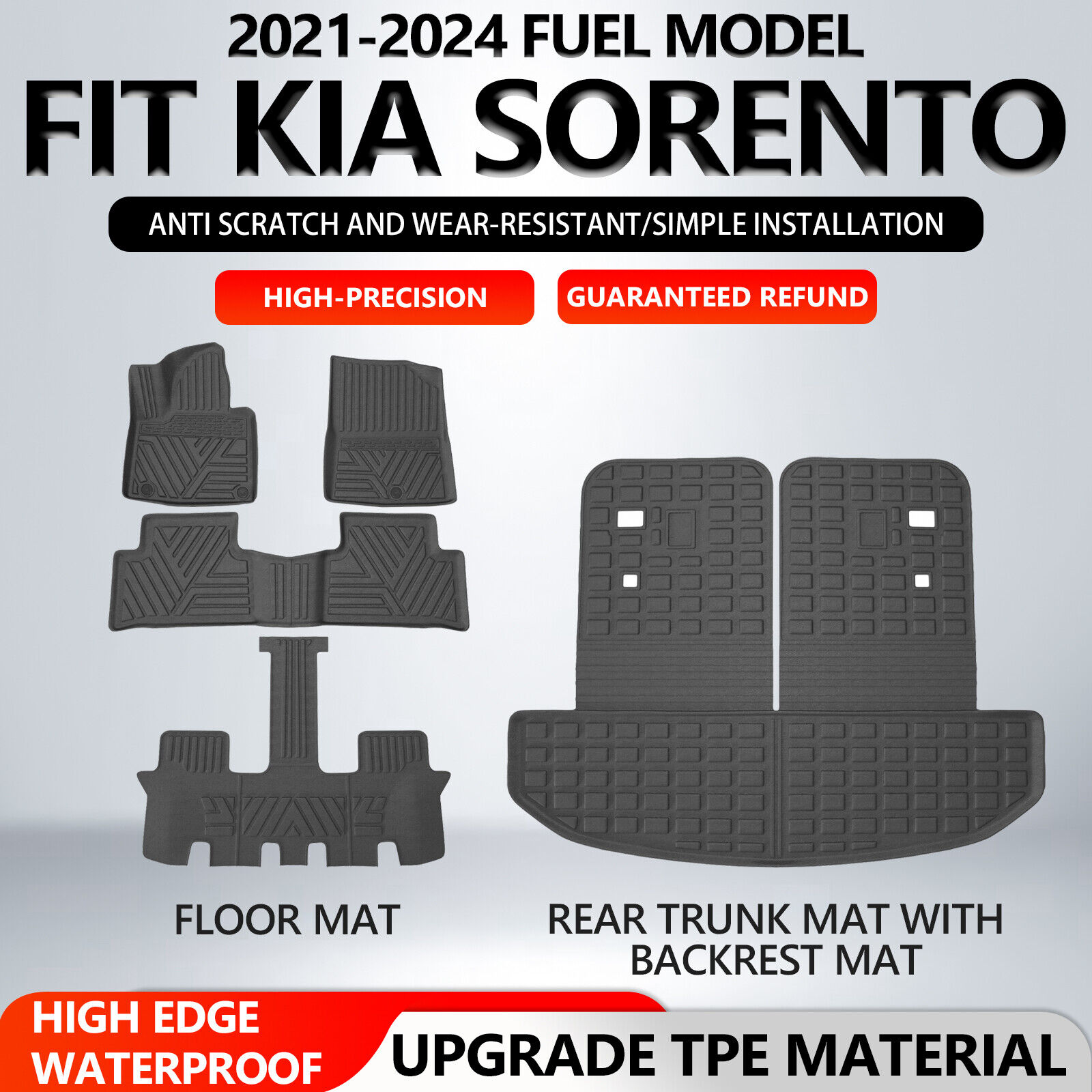 For 2021-2024 KIA Sorento Floor Mats Cargo Liner with Backrest Mats Trunk Mat