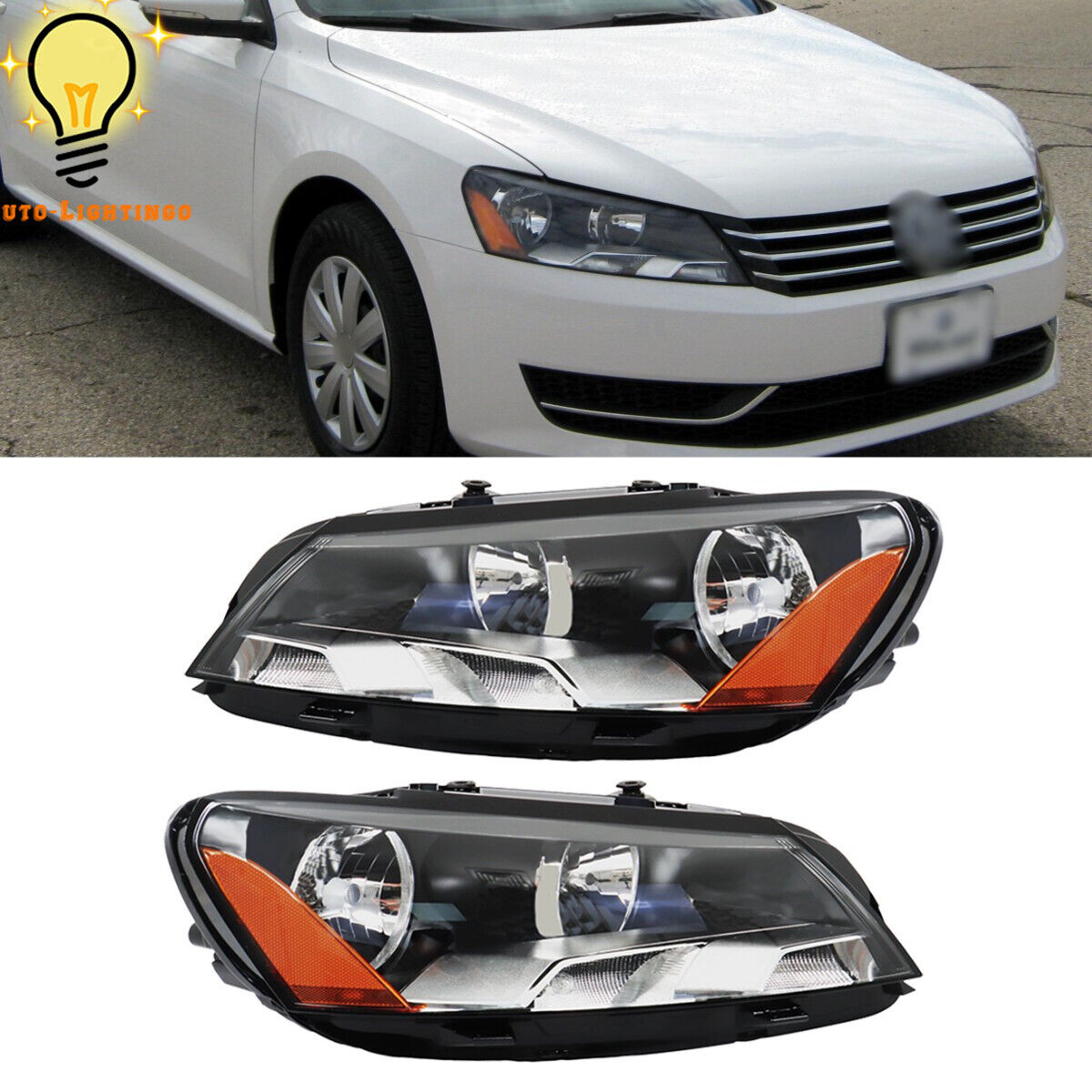 Headlight Headlamp Assembly For 2012-2015 Volkswagen Passat Left&Right Side