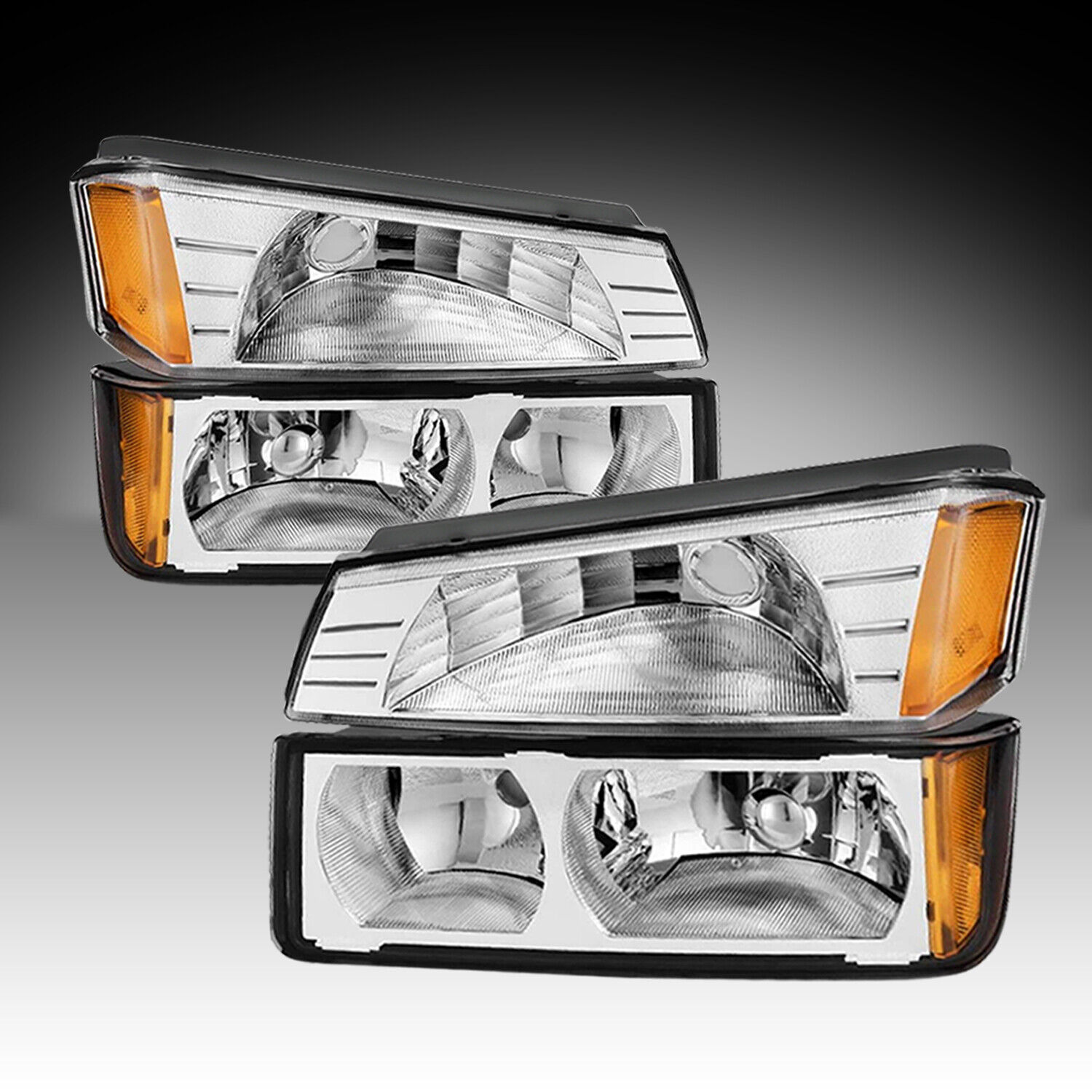 For 2002-2006 Chevy Avalanche Chrome Headlights w/ Body Cladding 02-06 4pcs