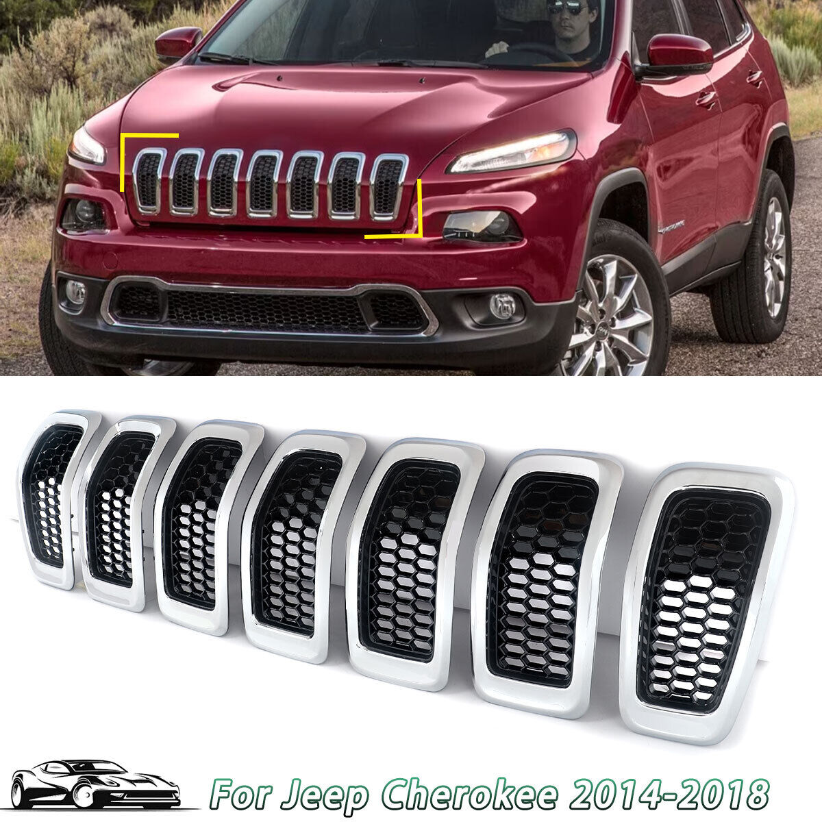 Front Hood Grille Insert For 2015 2018 Jeep Cherokee W/Black Hood Honeycomb Mesh