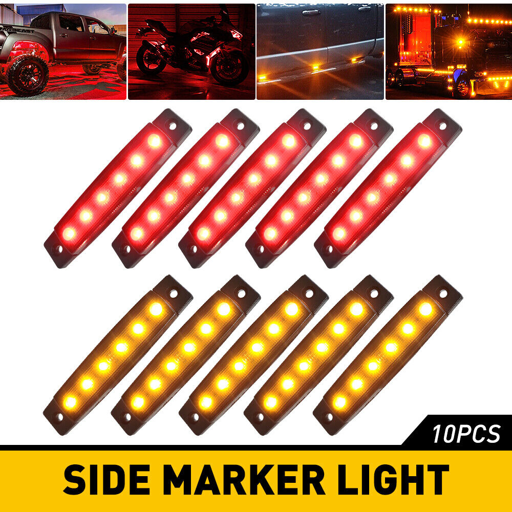10X 12V Side Marker Lights LED Truck Trailer Round Side Bullet Light Amber Red