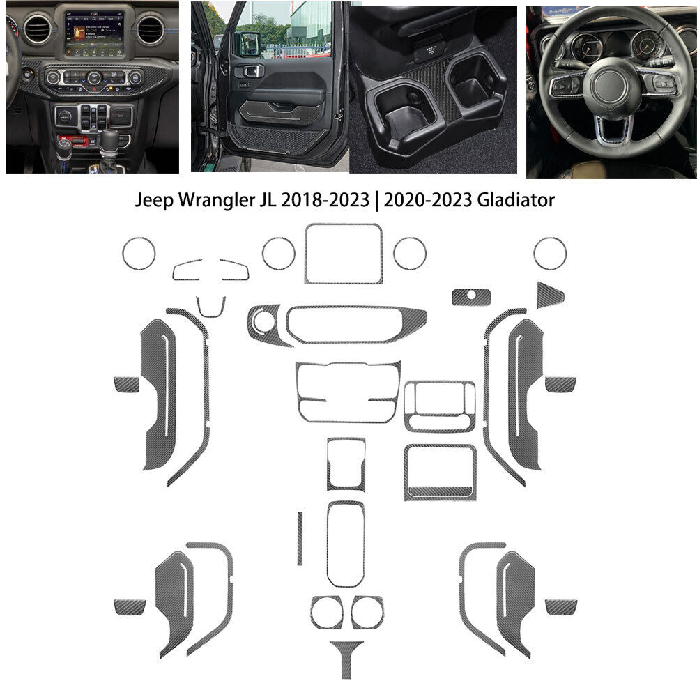 34Pcs Carbon Fiber Interior Full Kit Cover Trim For Jeep Wrangler JL Gladiator 