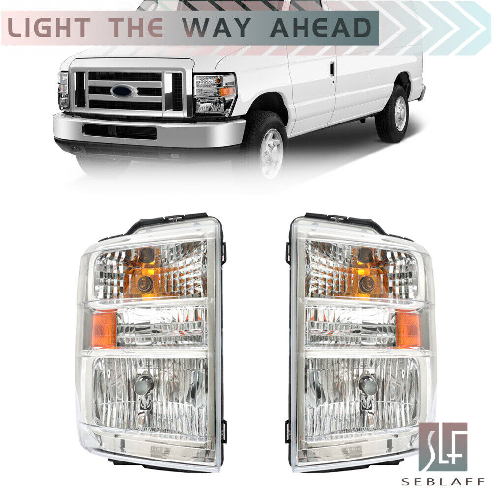 For 2008-2014 Ford E150 E250 E350 E450 Superduty Headlights Halogen Left+Right
