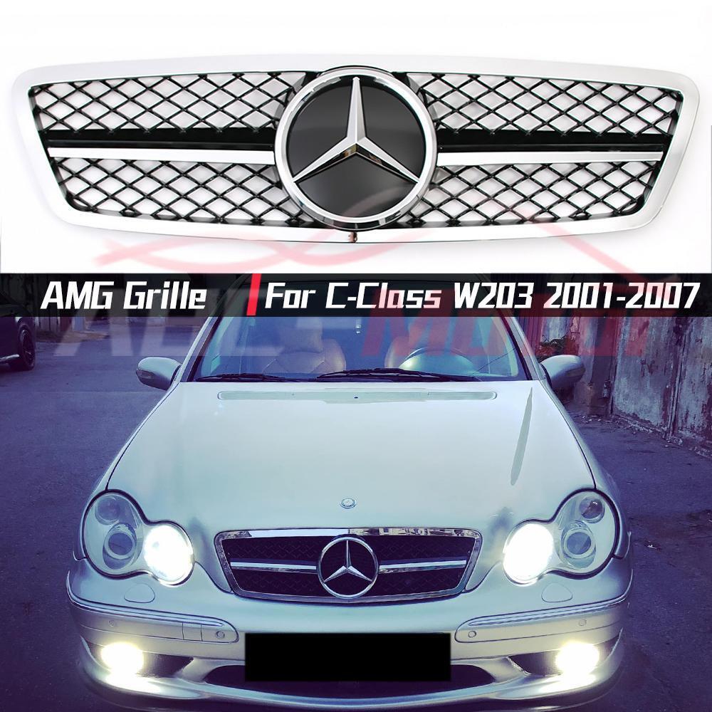 For Benz C-Class W203 2001-2007 C200 C240 C320 C32 AMG Chrome AMG Style Grille