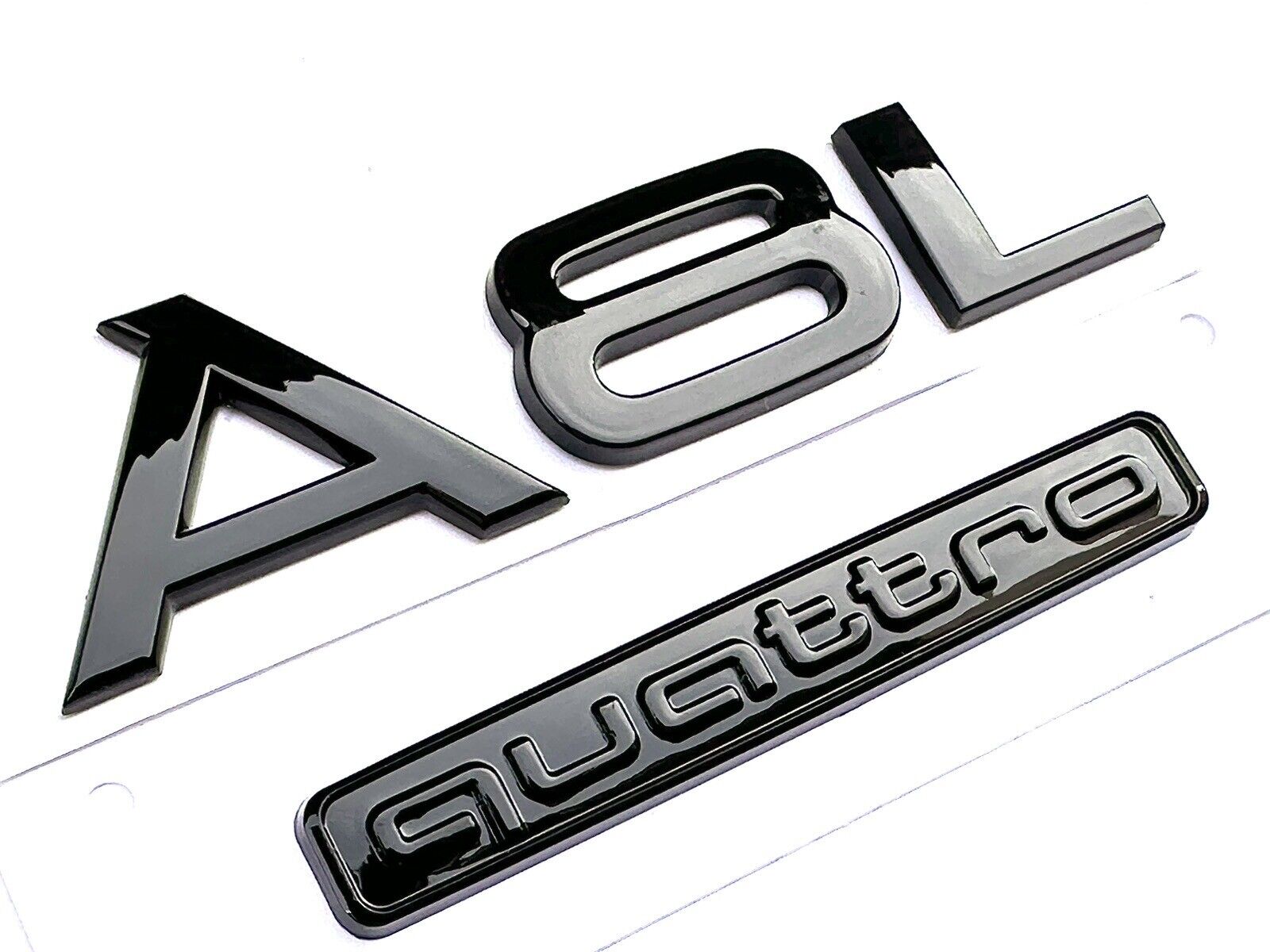 Set 2 Pcs for Audi A8L + QUATTRO Gloss Black Emblem 3D Rear Trunk Badge OEM Size