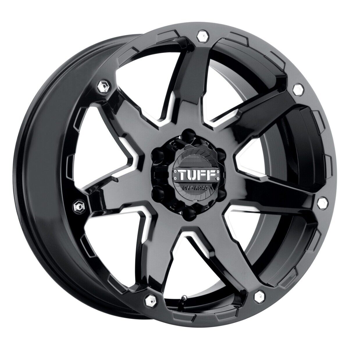 TUFF T4A Gloss Black with Milled Spokes 16x8 5x114.3 -13 Wheel Single Rim