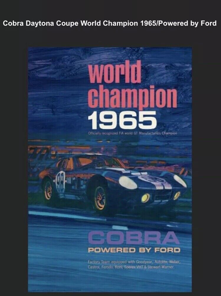 Cobra Daytona Coupe World Champion 1965/ Powered By Ford Car Poster Stunning